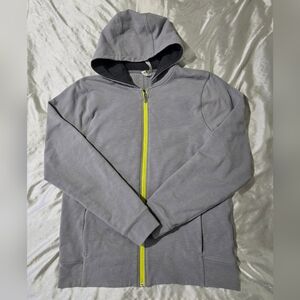 Men's Lululemon Gray Long Sleeve Neon Yellow Full Zip Hoodie Size Large